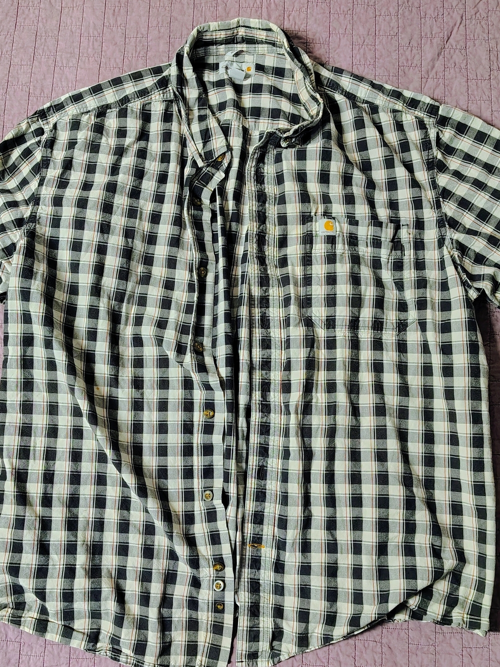 Carhartt Men’s Black and White Plaid Button-Down Shirt